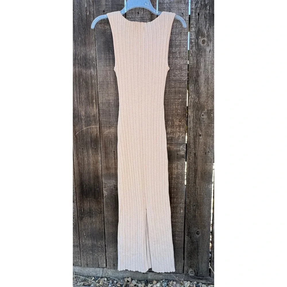 Quince Womens M Cotton Cashmere Ribbed Sleeveless Midi Dress Heather Oatmeal - Picture 3 of 12